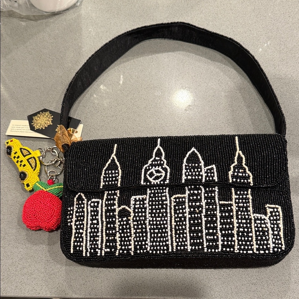 Black Beaded Cityscape Women's Bag